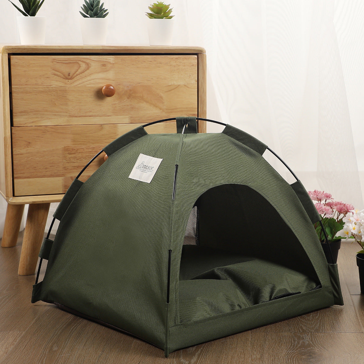 Cat Tent Cooling Mat Dog House Pet Sofa Camping Bed With Cushion