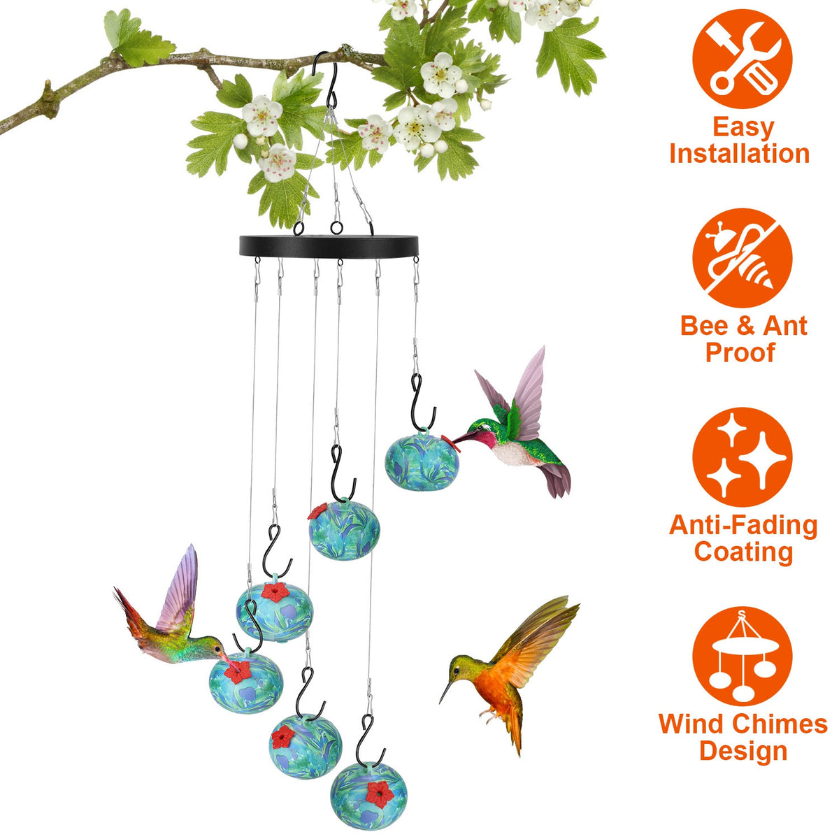 1pc Wind Chimes Humming Bird Feeder Ant And Bee Proof Outdoor